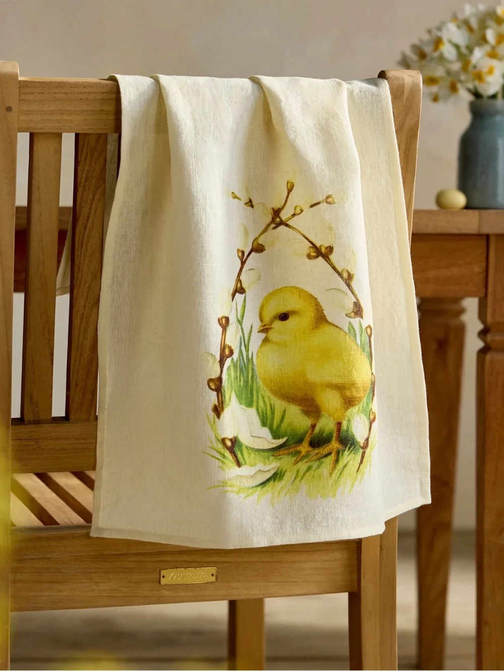 Anthropologie Terrain Linen Dish Towel New Yellow Baby Chick Spring Easter